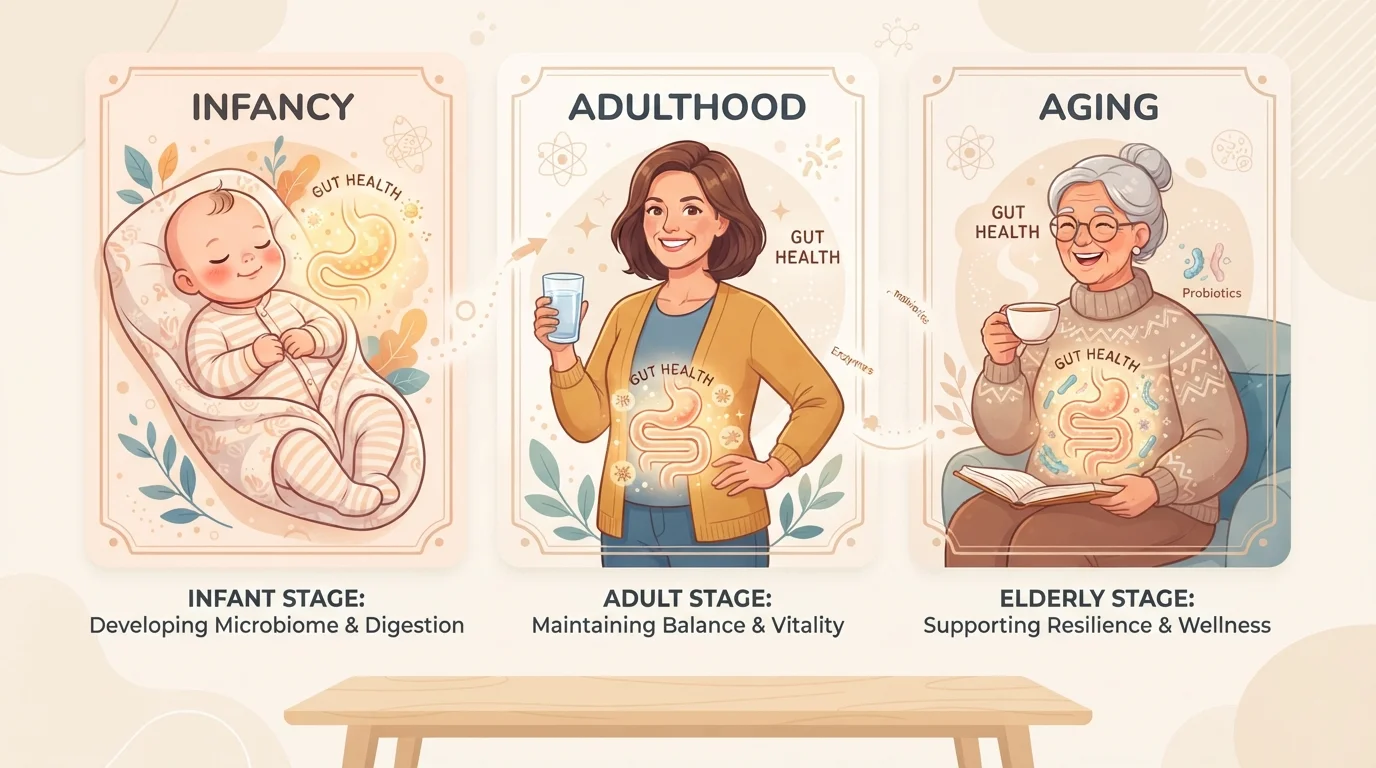 Gut Health Across Life Stages: Infancy, Adulthood, and Aging